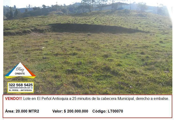 VENDO!!! LOTE A 25 MINUTOS DE EL PEÑOL