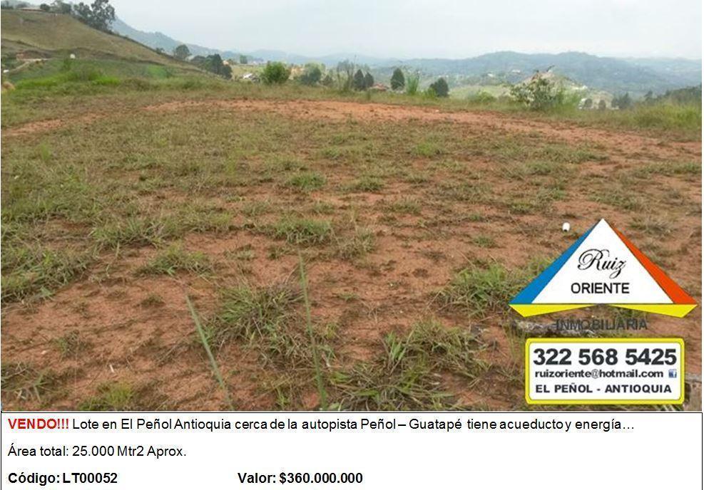 VENDO!!! LOTE CERCA AUTOPISTA PEÑOLGUATAPÉ