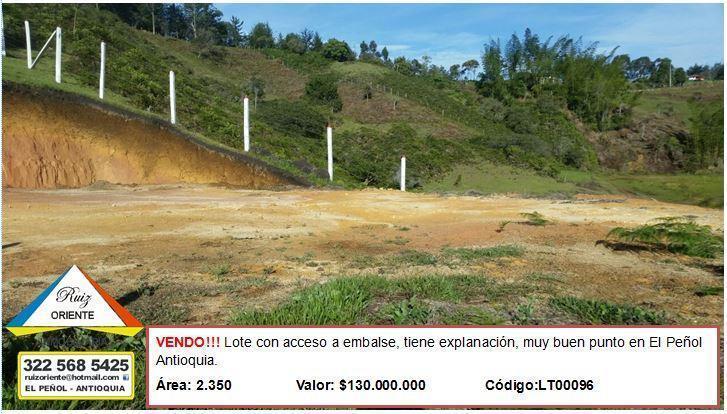 VENDO LOTE EN EL PEÑOL  CON ACCESO A EMBALSE