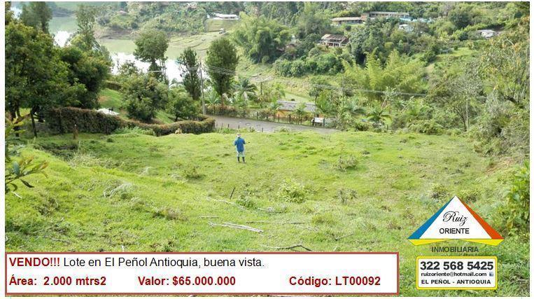 VENDO LOTE EN EL PEÑOL  CON EXCELENTE VISTA