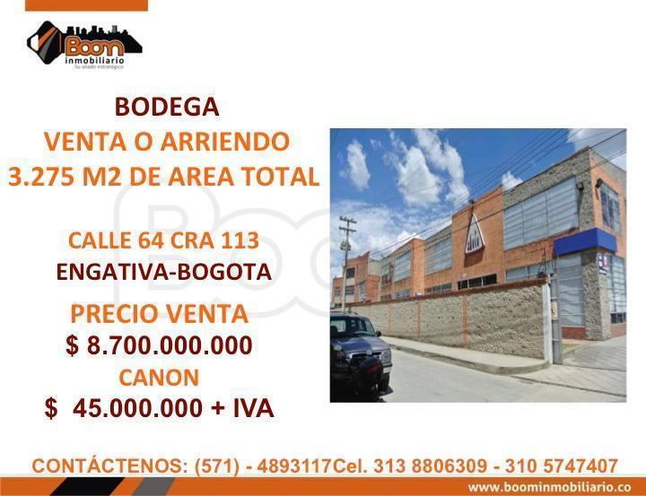 **VENTA ARRIENDO BODEGA ENGATIVA 3.275 M2 wasi_217579 boominmobiliario